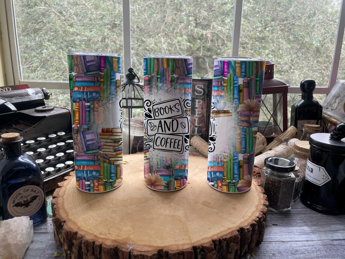 Books and Coffee 20oz skinny tumbler 20 oz Skinny Tumbler