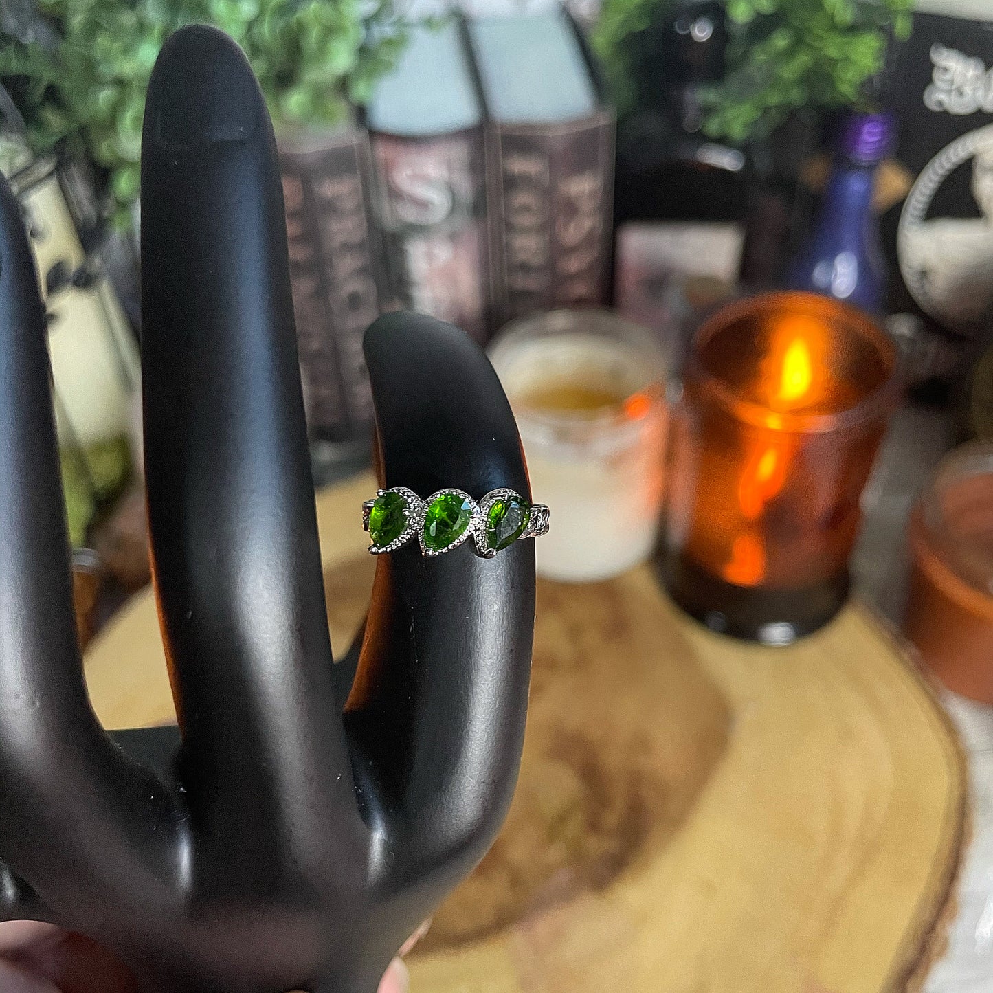 Stainless Steel Diopside Adjustable Ring