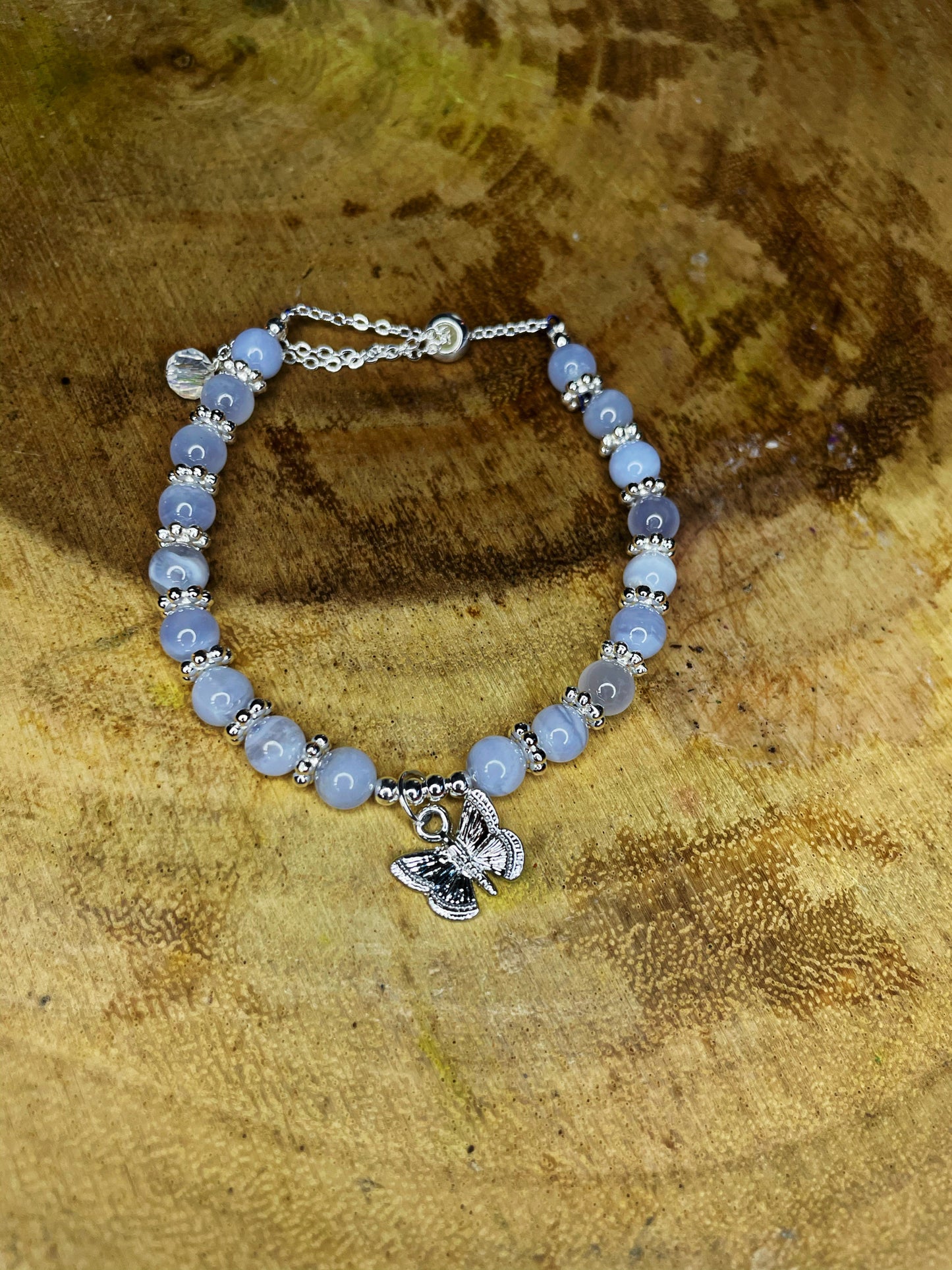 Blue Lace Butterfly Charm Adjustable Bracelet