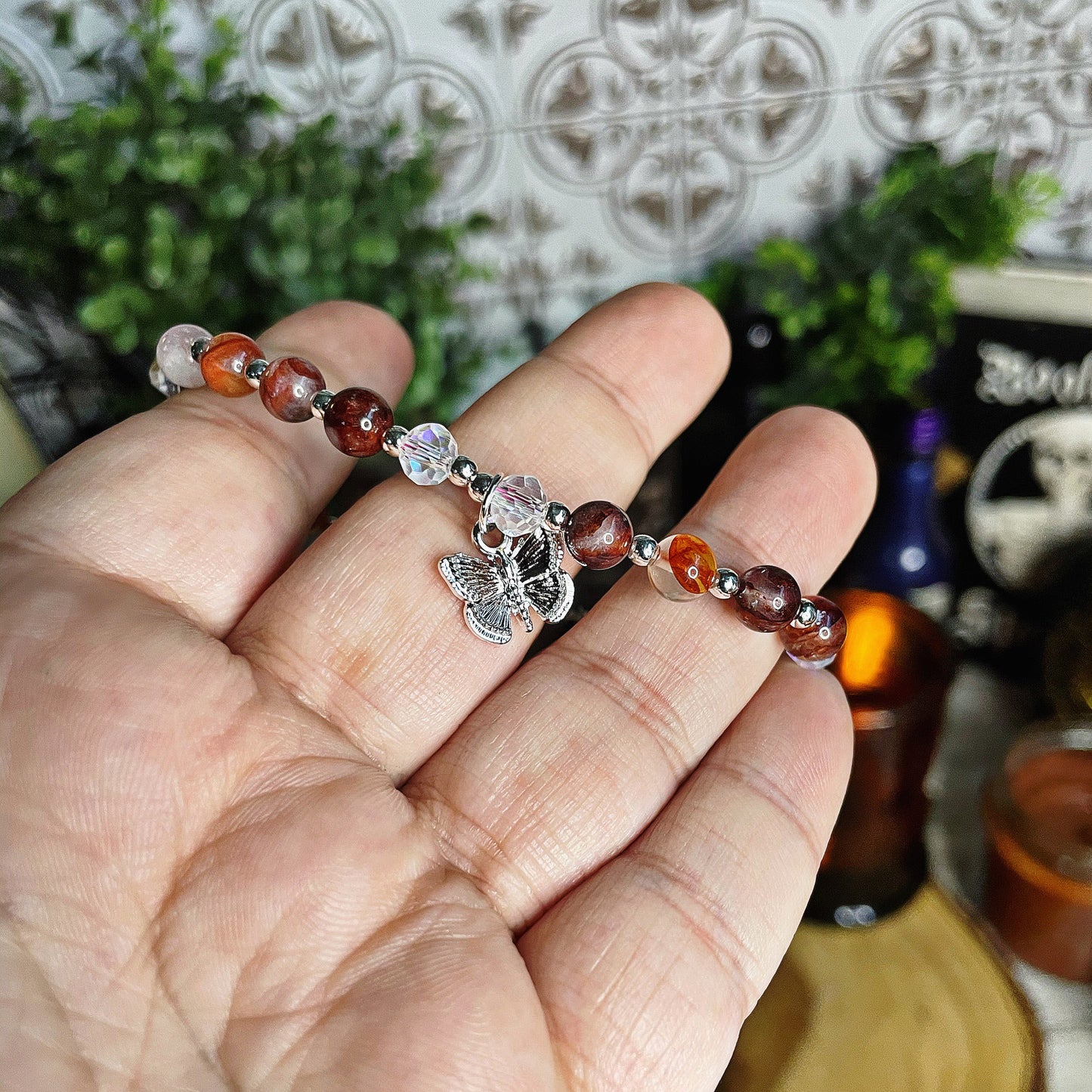 Adjustable Stainless Steel Fire Quartz Butterfly bracelet