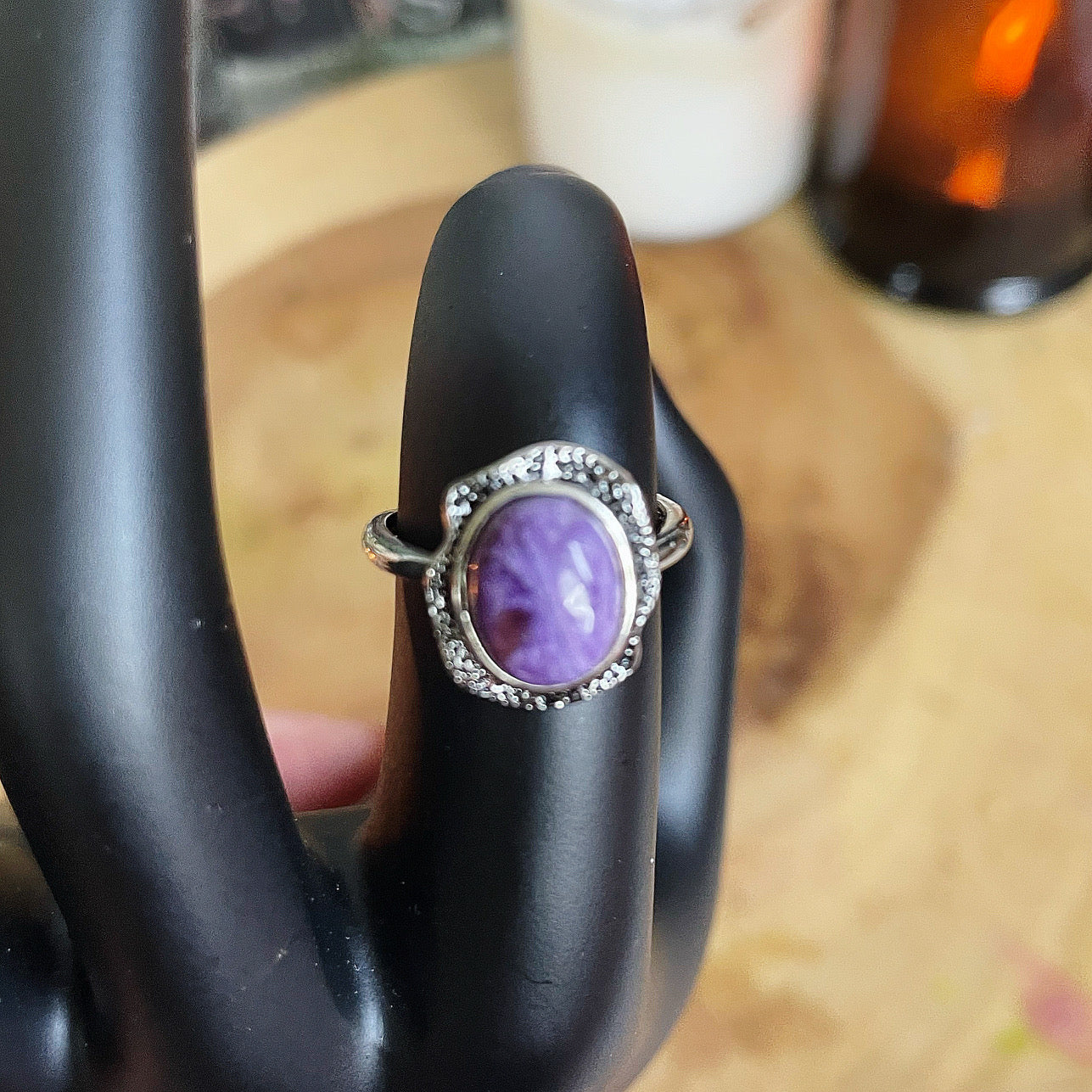 Charoite Stainless Steel Adjustable Ring