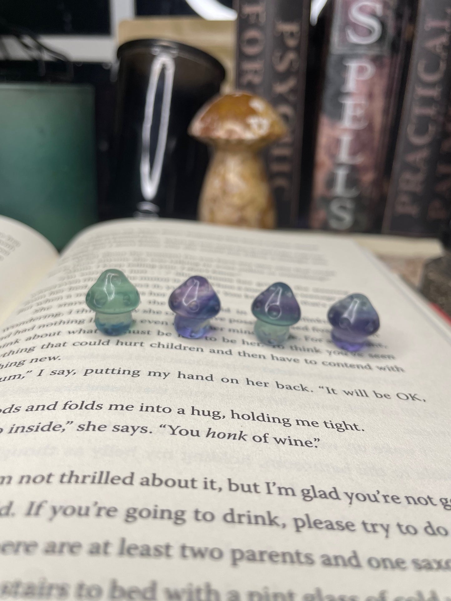Mini Mushroom Face Fluorite Carving