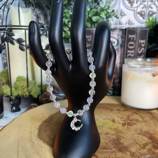 Adjustable Labradorite Moon Charm Bracelet