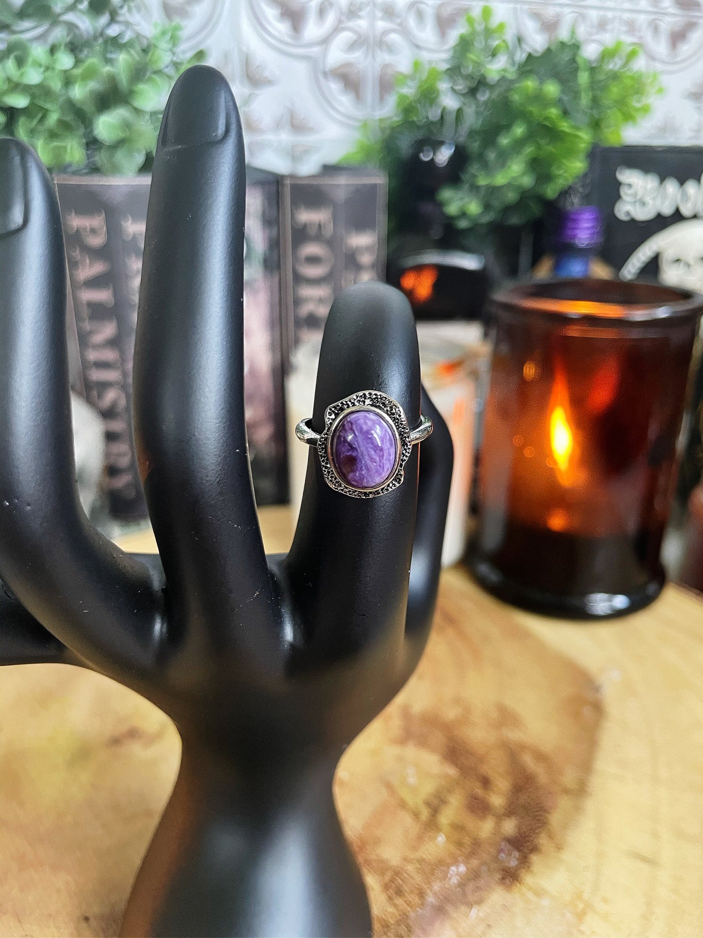 Charoite Stainless Steel Adjustable Ring