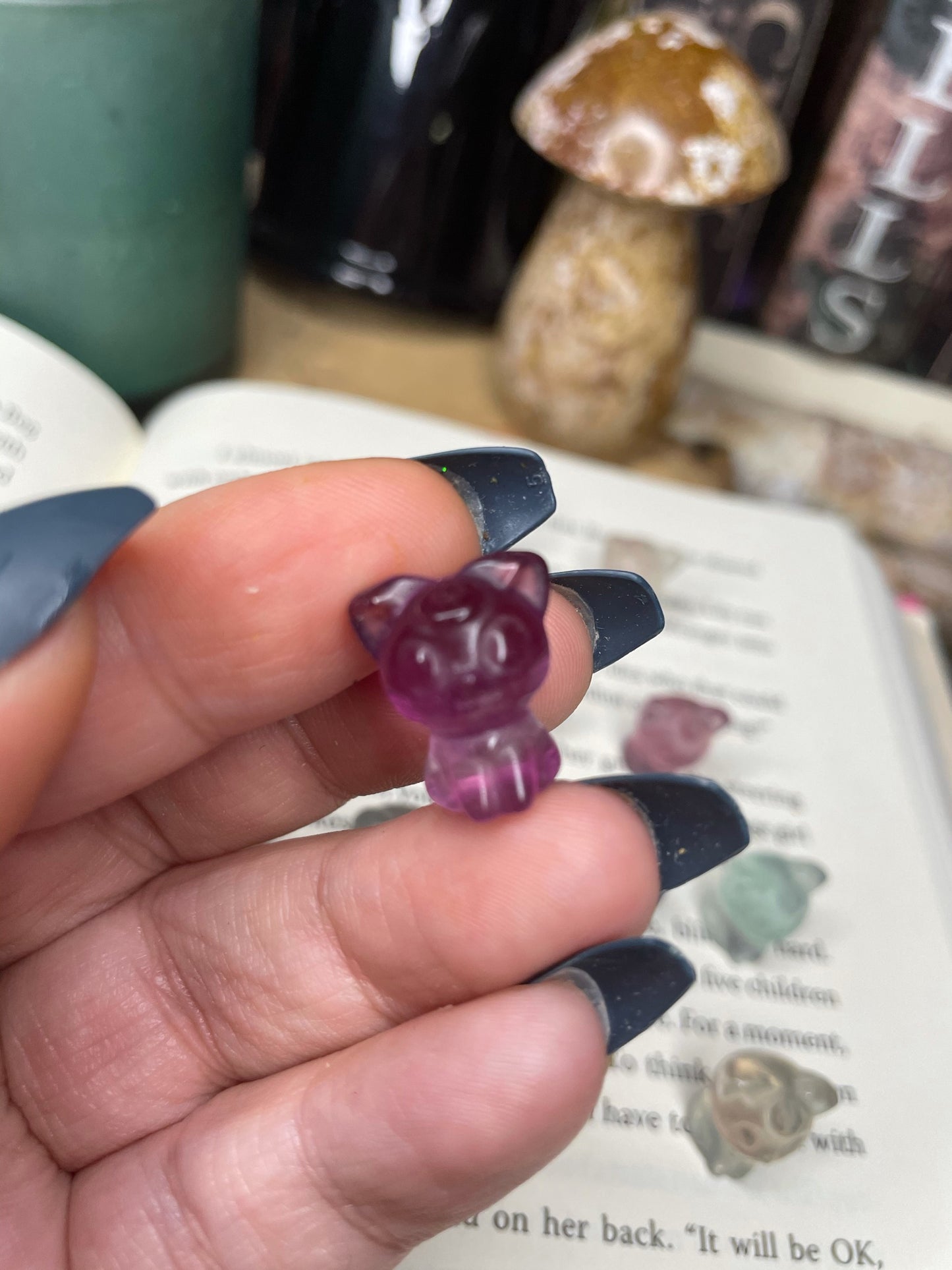 Mini Luna Kitty Fluorite Carving