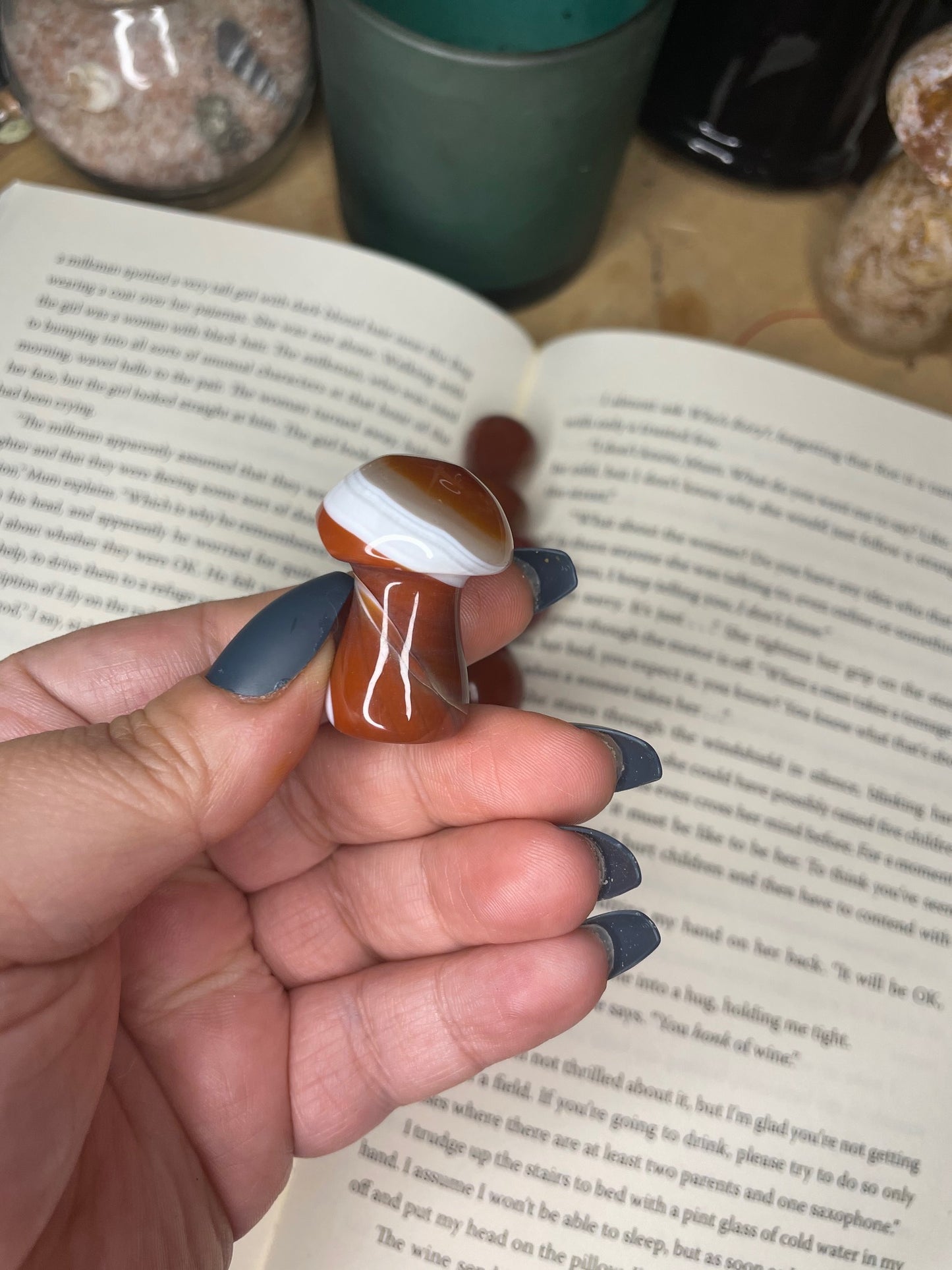 Banded Carnelian Mushroom carving
