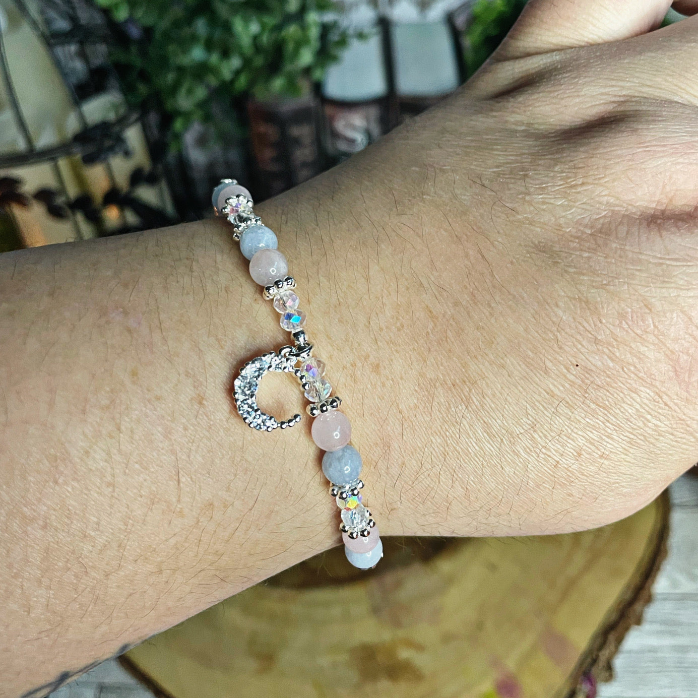 Morganite Adjustable Moon Charm Bracelet
