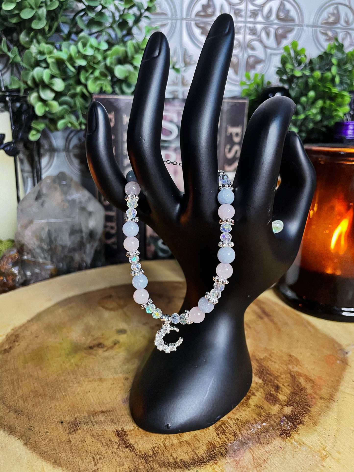 Morganite Adjustable Moon Charm Bracelet