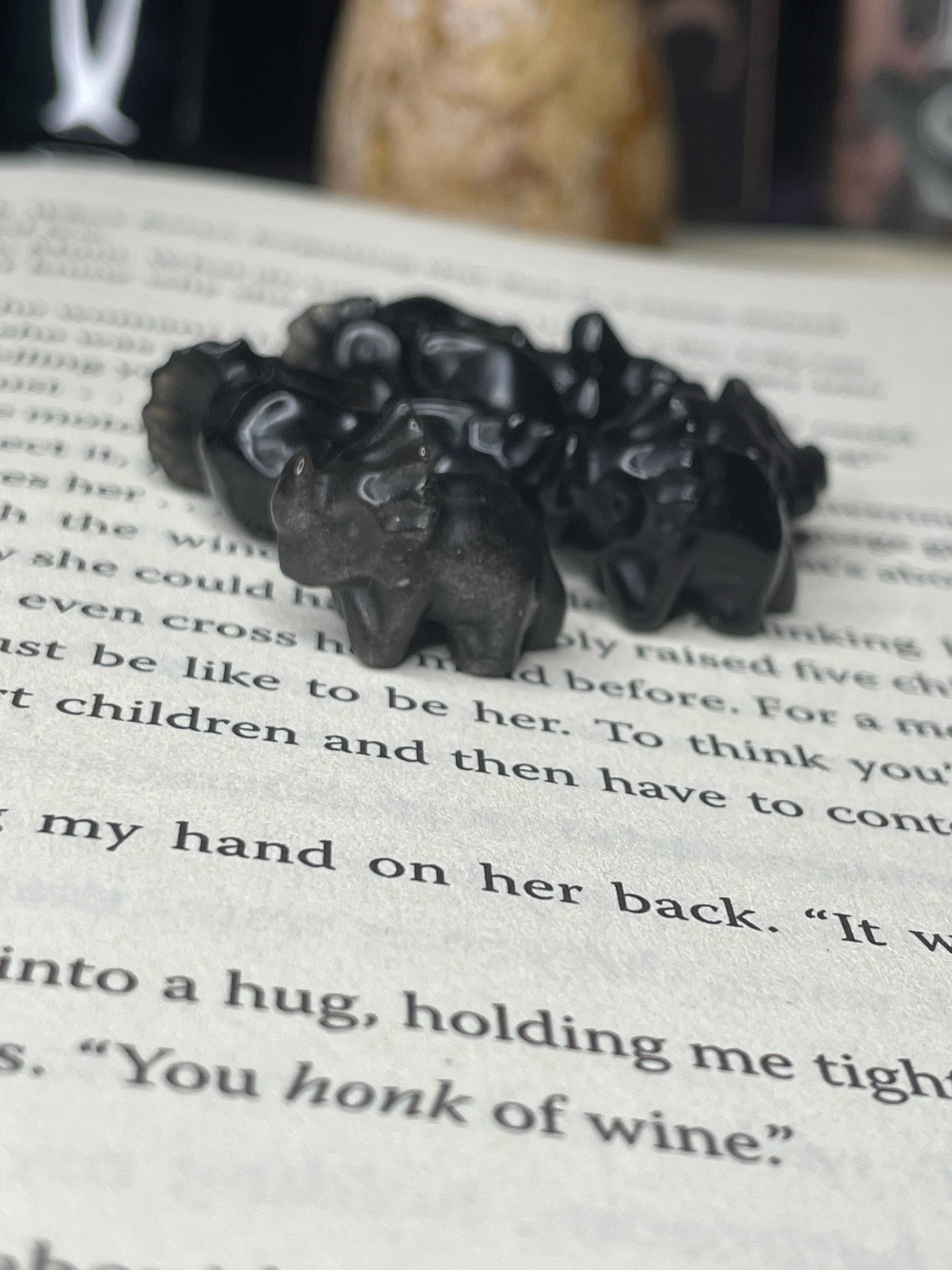 Mini Silver Sheen Obsidian Rhno carving