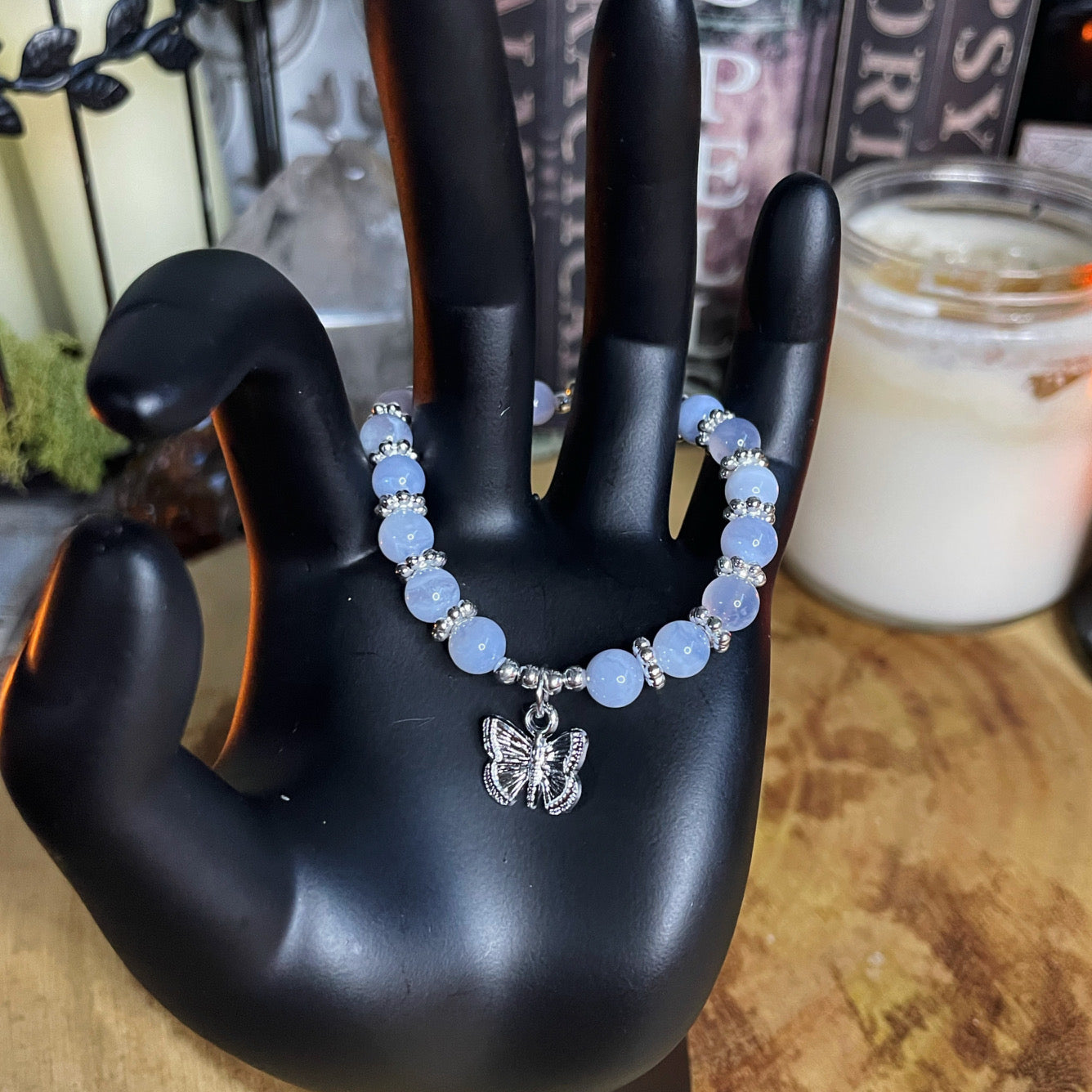 Blue Lace Butterfly Charm Adjustable Bracelet