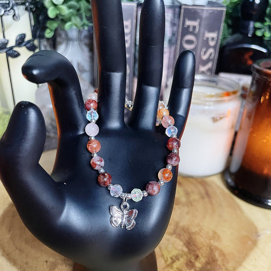 Adjustable Stainless Steel Fire Quartz Butterfly bracelet