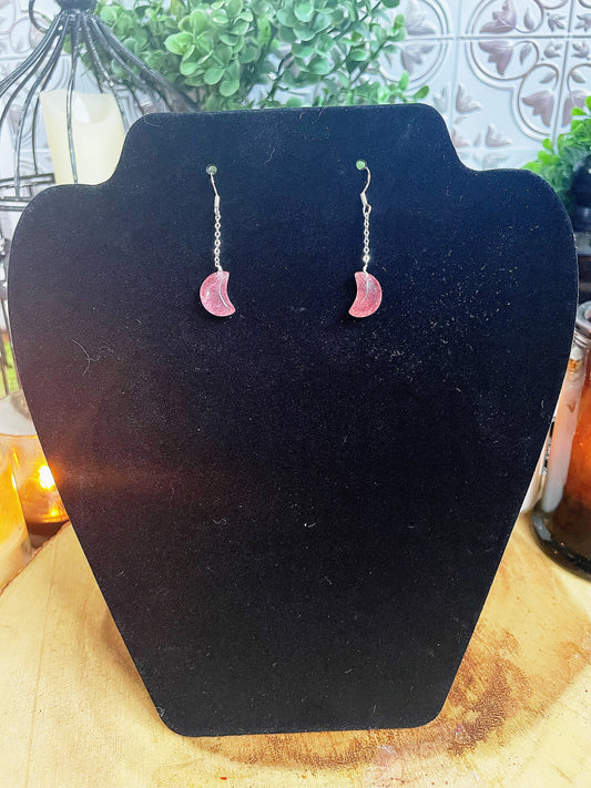 Strawberry Quartz Moon Dangle Earrings