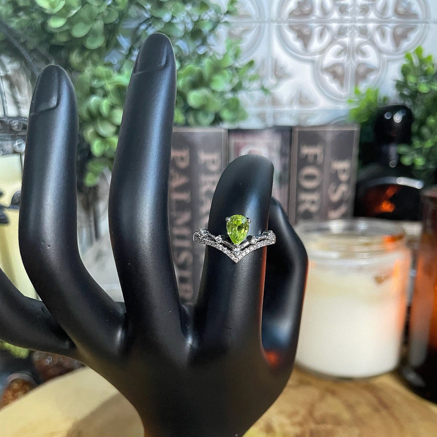 Stainless Steel Peridot Adjustable Ring