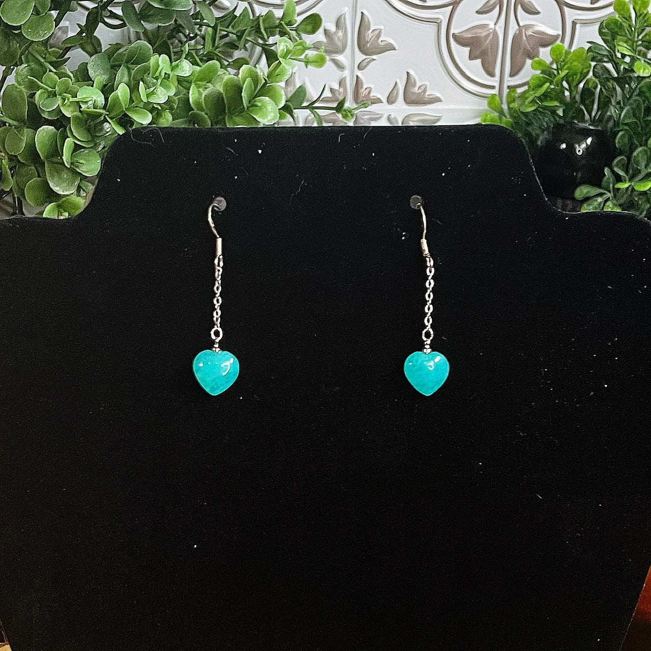 Stainless Steel Amazonite Heart Dangling earrings