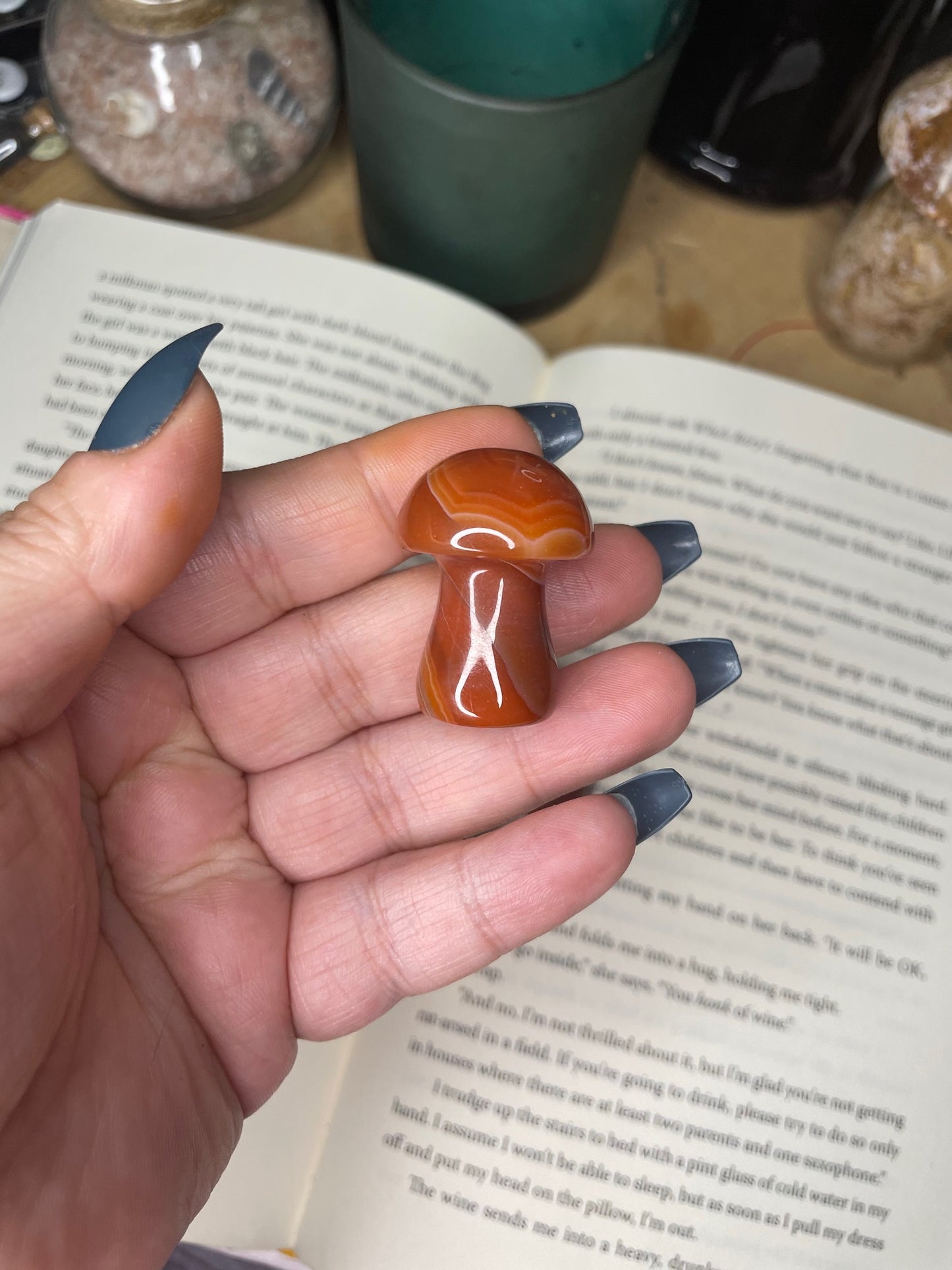 Banded Carnelian Mushroom carving