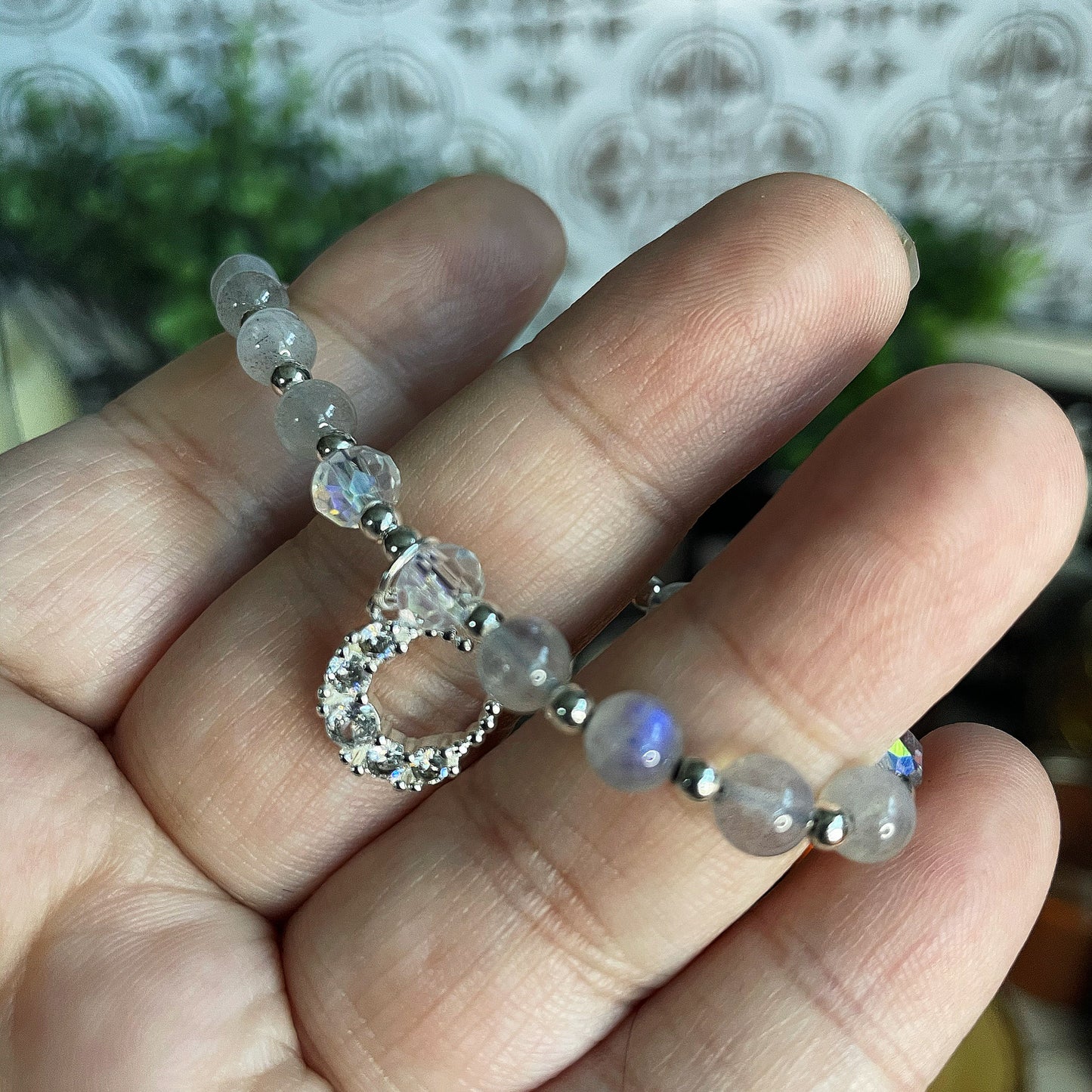 Adjustable Labradorite Moon Charm Bracelet