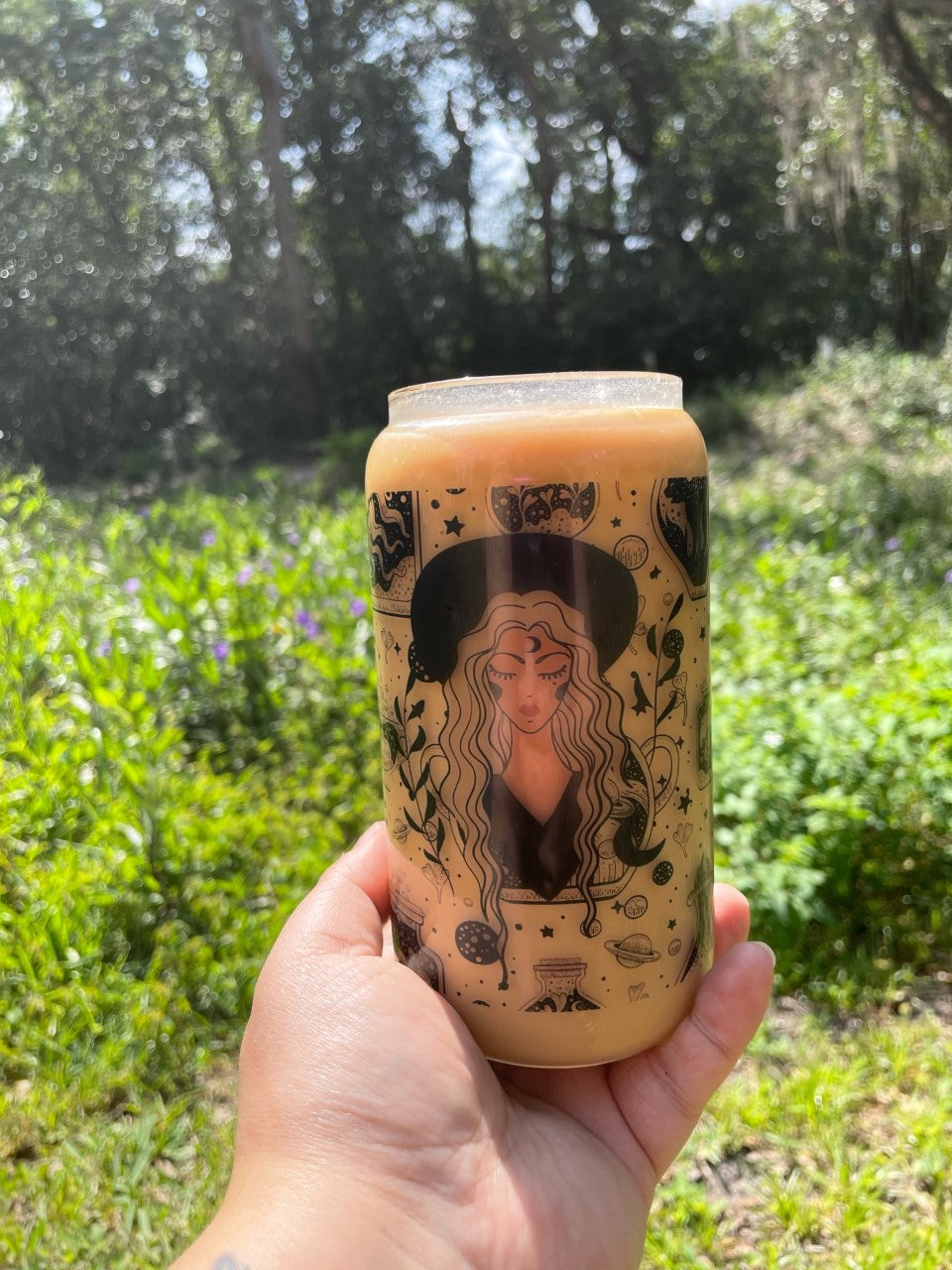 Witchy Woman 16 oz Glass Cup | Bamboo Lid & Plastic Straw | Sublimation | Clear or Frosted