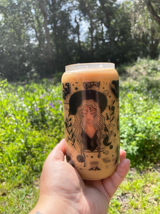 Witchy Woman 16 oz Glass Cup | Bamboo Lid & Plastic Straw | Sublimation | Clear or Frosted