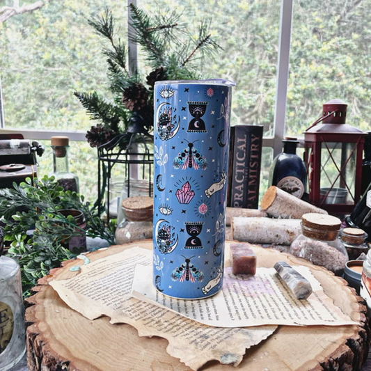 Celestial Kitty Blue 20 oz Skinny Tumbler
