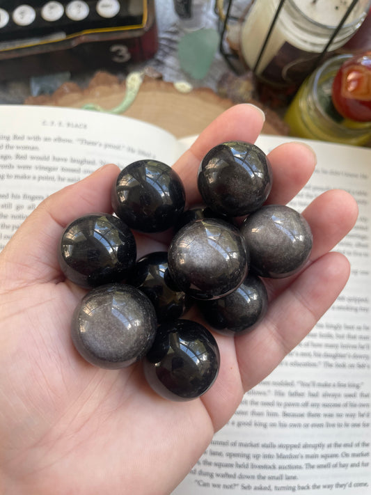 Mini Silver Sheen Obsidian Sphere