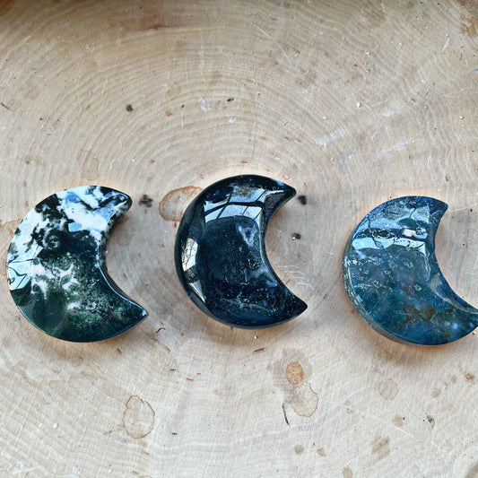 Moss Agate Moon Carving