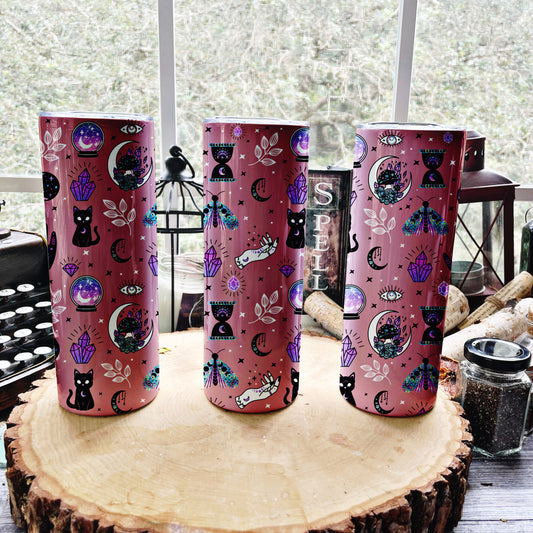 Celestial Kitty Pink 20 oz Skinny Tumbler