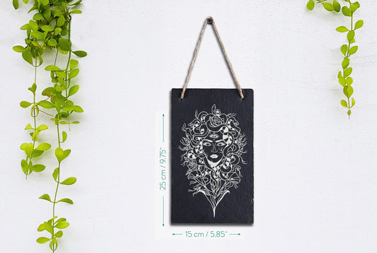 Engraved Medusa Portrait Hanging Stone Slate (Vertical)